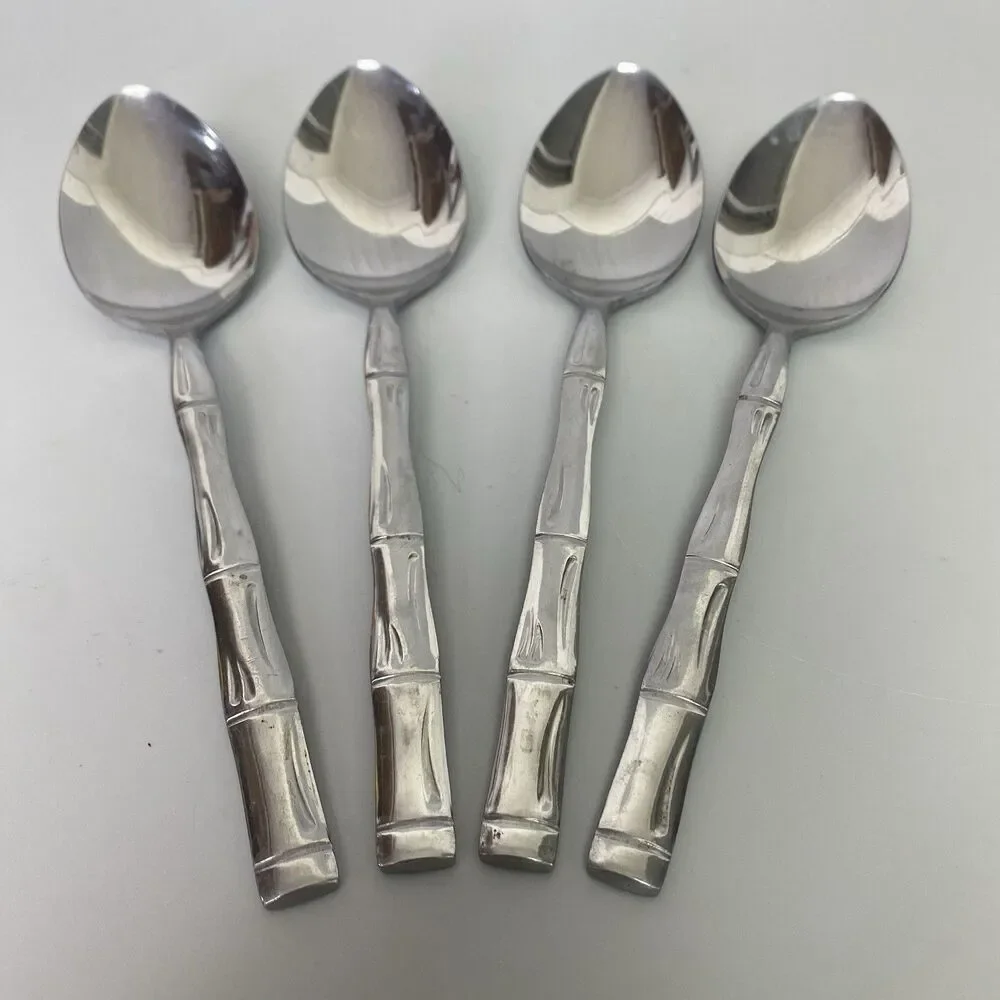 Reed & Barton Rebacraft Bamboo Soup Spoons Set of 4 Japan Stainless Steel